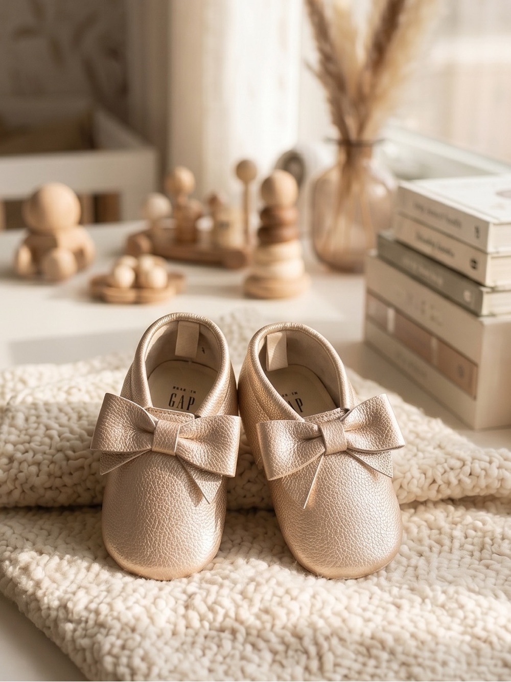 GAP Kids Metallic Gold Bow Slip-Ons